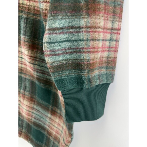 Maurices Green Plaid Longline Shacket Button Down Collared Rib Cuff Women Medium - Picture 3 of 13
